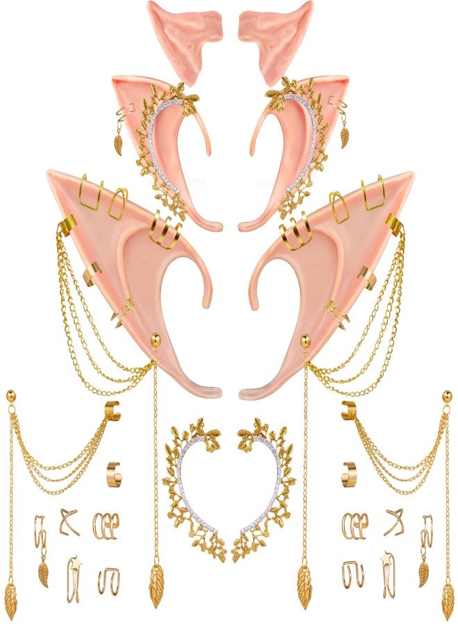 KYLELOVE Elf Ears with Piercings Set for Cosplay 3 Pairs Fairy Pixie Soft Ears with Moon Cuffs Fairy Ear Elf Earring for Adult Women Costume Party Photoshoot - Image 1